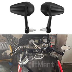 Motorcycle 7/8" CNC Handlebar End Side Mirrors Rearview Cafe Racer Bikes Black - Bild 1 von 12