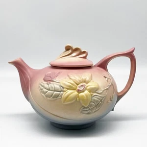 Hull Art Pottery 1947 Teapot Magnolia Floral Design Pink & Cream Matte Finish - Picture 1 of 12