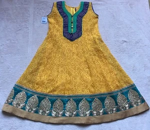 Neues Green Apple Mädchen Indo Western Kleid, Größe 26 oder 8-10 US, Gold, Neu ohne Etikett - Bild 1 von 13