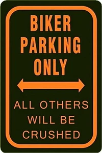 A3 Retro Tin Metal Embossed Sign 'BIKER PARKING ONLY' All others will be crushed - Bild 1 von 2
