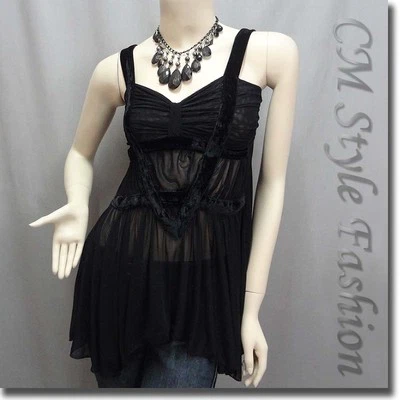 Sexy Top Fluido de Gasa Boho Transparente con Collar XS~S Foto 1 de 4