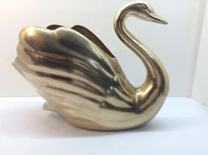 Vintage Solid Brass Swan Planter Sculpture Large at 14” Length X 10" Tall - Picture 1 of 8