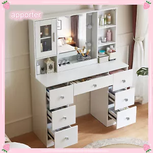 Nuevo Juego de Mesa de Tocador de Maquillaje con Espejo LED y 7 Cajones Tocador EE. UU. - Imagen 1 de 8