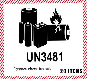 UN3481 Lithium Ion Battery In An Enclosure 4.375" x 4.75" Stickers For Shipping - Picture 1 of 1