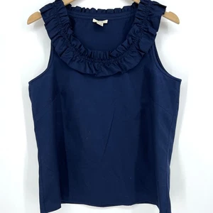 J. Blusa Crew Sin Mangas Azul Marino Cuello Volantes Talla 10 - Imagen 1 de 7