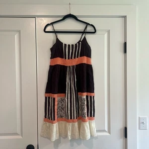 Vintage Free People Damen 100% Baumwolle Minikleid Braun Rosa Größe S - Bild 1 von 9