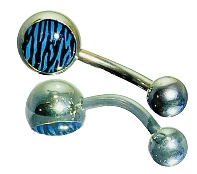 Anillo ombligo ombligo gema estampado animal cebra 14G acero inoxidable azul Foto 1 de 4