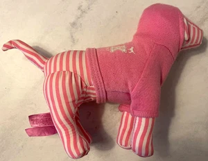 VICTORIA'S SECRET PERRO ROSA - ¡Mascota icónica cachorro de peluche! Sudadera con capucha rosa a rayas con perro - Imagen 1 de 6
