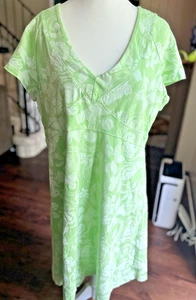 Vintage Fresh Produce Midikleid grün Blumen Boho Strand Resort Baumwolle Küste Large - Bild 1 von 10