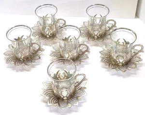 JUEGO DE 6 vasos platillo plateado para servir busem de agua de té turco hecho a mano - Imagen 1 de 16