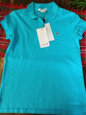 Женская рубашка-поло Lacoste с коротким рукавом размер 4 бирюзовый синий хлопок смесь - Изображение 1 из 4