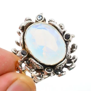 Türkischer Ring milchiger Opal & schwarzer Onyx versilbert Gr.8 R116-43, Weihnachtsgeschenk - Bild 1 von 4