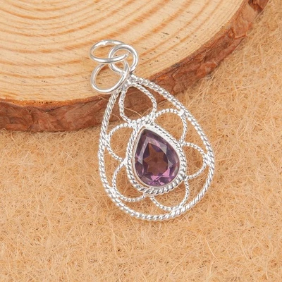 Colgante hecho a mano de piedras preciosas de amatista 925 colgante de plata joyería colgante para regalo Foto 1 de 2