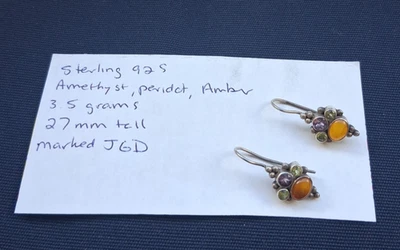 JGD JANICE GIRARDI 925 STERLING SILVER AMETHYST Peridot Amber Earrings Drop - Image 1 of 4