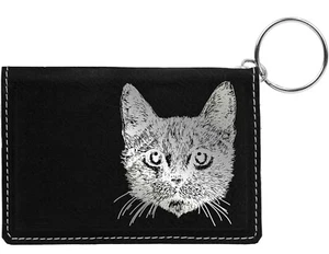 Tabby Cat Laser Engraved Leatherette Keychain Wallet - Foto 1 di 18