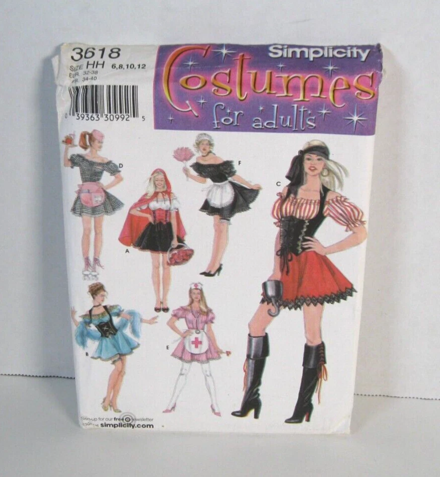 Simplicity Red Riding Hood Car Hop Maid Nurse Costume 6-12 Sewing Pattern 3618
