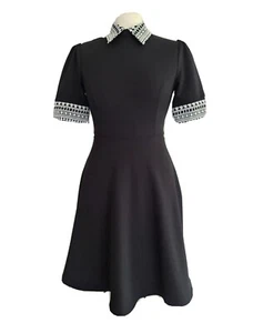 Kookai Womens Black Embroidered Short Sleeve Stretchy Skater Dress. UK 6, EU 34. - Picture 1 of 12