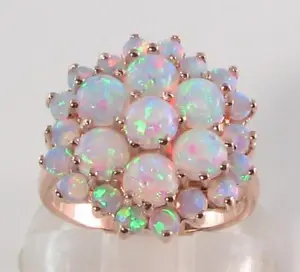 LARGE 9K 9K ROSE GOLD FIERY OPAL  ART DECO INS 25 Stone CLUSTER RING Size Q 1/2 - Picture 1 of 5