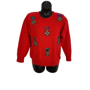 Marisa Christina Damen rot 1x Pullover Perlen Pailletten Lammwolle Hase ET70 - Bild 1 von 10
