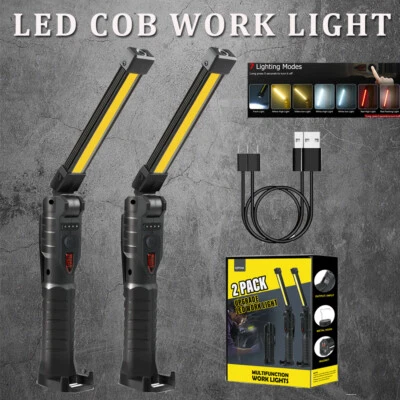 2Pcs LED Work Light Rechargeable Mechanic Cob Led Flashlight Lamp Magnetic Base - Image 1 of 4