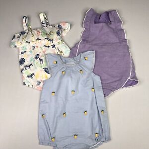 Janie & Jack Baby Girl 3-6M Clothing lot of 3 Rompers Purple, Blue, Safari