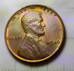 1946 LINCOLN WHEAT PENNY NO MINT MARK. "L" IN LIBERTY IS ON THE RIM UNC. "NM94" - Picture 1 of 3