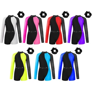 Girls Dance Set Rhinestones Outfits Kids Dancewear Dancing Jumpsuit Performance - Picture 1 of 54