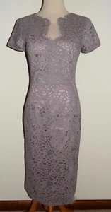 Womens JS Collections Pencil Dress Sz 2 Purple Floral Lace Sheath - Picture 1 of 3