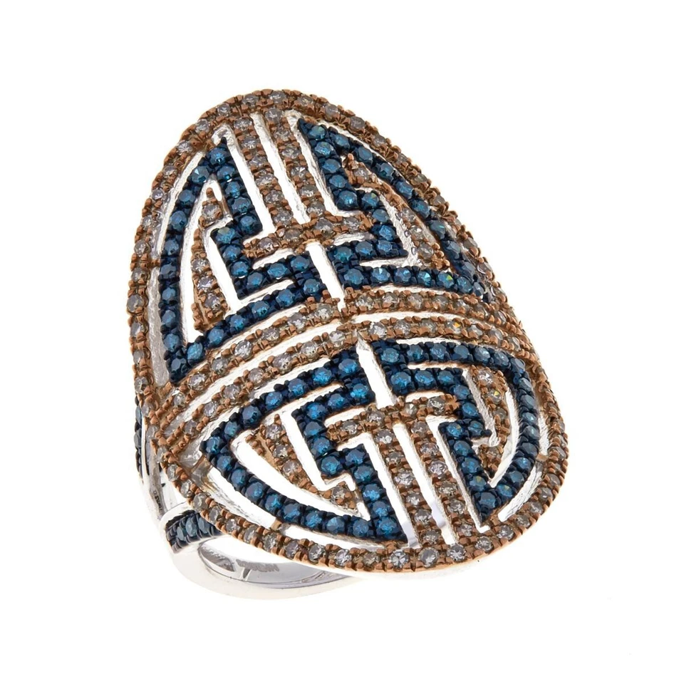 Rarities Sterling Silver Natural 1 ct Champagne, Blue Diamond Shield Ring Size 7 - Image 1 of 4