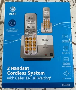 AT&T 2 Handset Cordless Home Phone System Caller ID Call Waiting Speakerphone - Zdjęcie 1 z 2