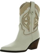 Sam Edelman Wynne Modern Ivory Leather Pull On Pointed Toe Western Ankle Boots