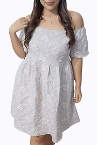 Plus Size Wide Neck Short Sleeves Short Panded  Dress Cute Sweet Stretch Fabric - Picture 1 of 19