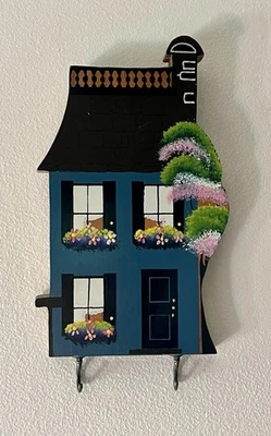 Colgador de llaves de madera Shelia’s Collectibles 1985 azul casa de campo 8 pulgadas Foto 1 de 4