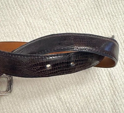 "Cinturón Ralph Lauren marrón genuino lagarto herrajes de plata de ley tamaño 28"" X 1""" Foto 1 de 4