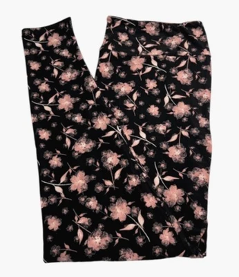 LuLaRoe Leggings TC2 Alto Curvilíneo 2 Floral NEGRO ROSA Margarita Jardín Sello Informal Foto 1 de 4