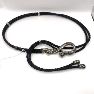 Brighton styleBlack Hip Western Split Braid Leather Double Rope Belt Silver Boho - Picture 1 of 5