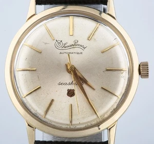 10k Yellow Gold Plated Lucien Piccard Automatic Seashark Mens Watch Leather Band - Picture 1 of 4
