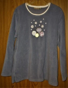WOMAN'S GRAY TOP XMAS ORNAMENTS LONG SLEEVES ROUND NECK XLPOLYESTER PRE-OWNED - Picture 1 of 4