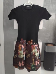 PHILIPP PLEIN Black Top Floral Butterfly Eternity Cool Cat Tee Silk Mini Dress - Picture 1 of 15