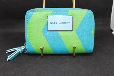 Kate Landry Double Compartment Blue Green Leather Wallet Purse Zip  - Image 1 of 4