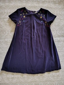 Mini Boden 6-7Y Purple Velour Velvet Dress Embroidered Stars Moon Sun Space - Picture 1 of 4