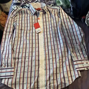 NWT Elie Balleh Boys Red Blue Plaid Button Up LS Shirt Size 14 Flip Cuff - Picture 1 of 5