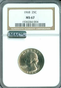 1968 QUARTER NGC MS67 2ND FINEST MAC SPOTLESS * - Picture 1 of 2