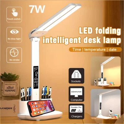 LED Schreibtischlampe Tischlampe Dimmbar Doppelkopf Leselampe Büroleuchte 5V USB - Bild 1 von 4