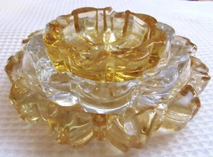 Set of 3 Vintage Nesting Ashtrays Trinket Bowls Amber & Clear Glass Round - Foto 1 di 6