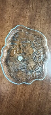 Винтажная кристально прозрачная стеклянная тарелка с Санта-Клаусом для индонезийской рождественской вечеринки - Изображение 1 из 4