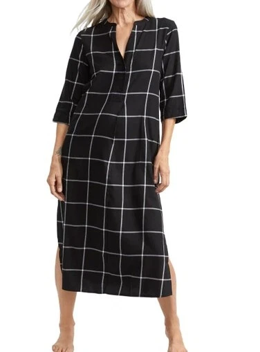 Donna Karan SleepWear Women's Black Plaid Woven Maxi Sleep Shirt, Medium - Image 1 of 1