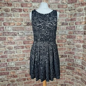 AX Armani Dress Silver Black Lace Medium Skater Flare Stretch - Picture 1 of 11