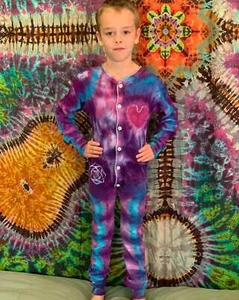 Kids Tie Dye Union Suit Long Johns Hippie Kid Size 10/12 Medium - Picture 1 of 4