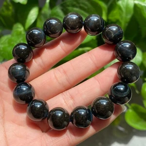 Pulsera de cuentas de cristal ojo de tigre azul natural de 13,5 mm C553 - Imagen 1 de 9